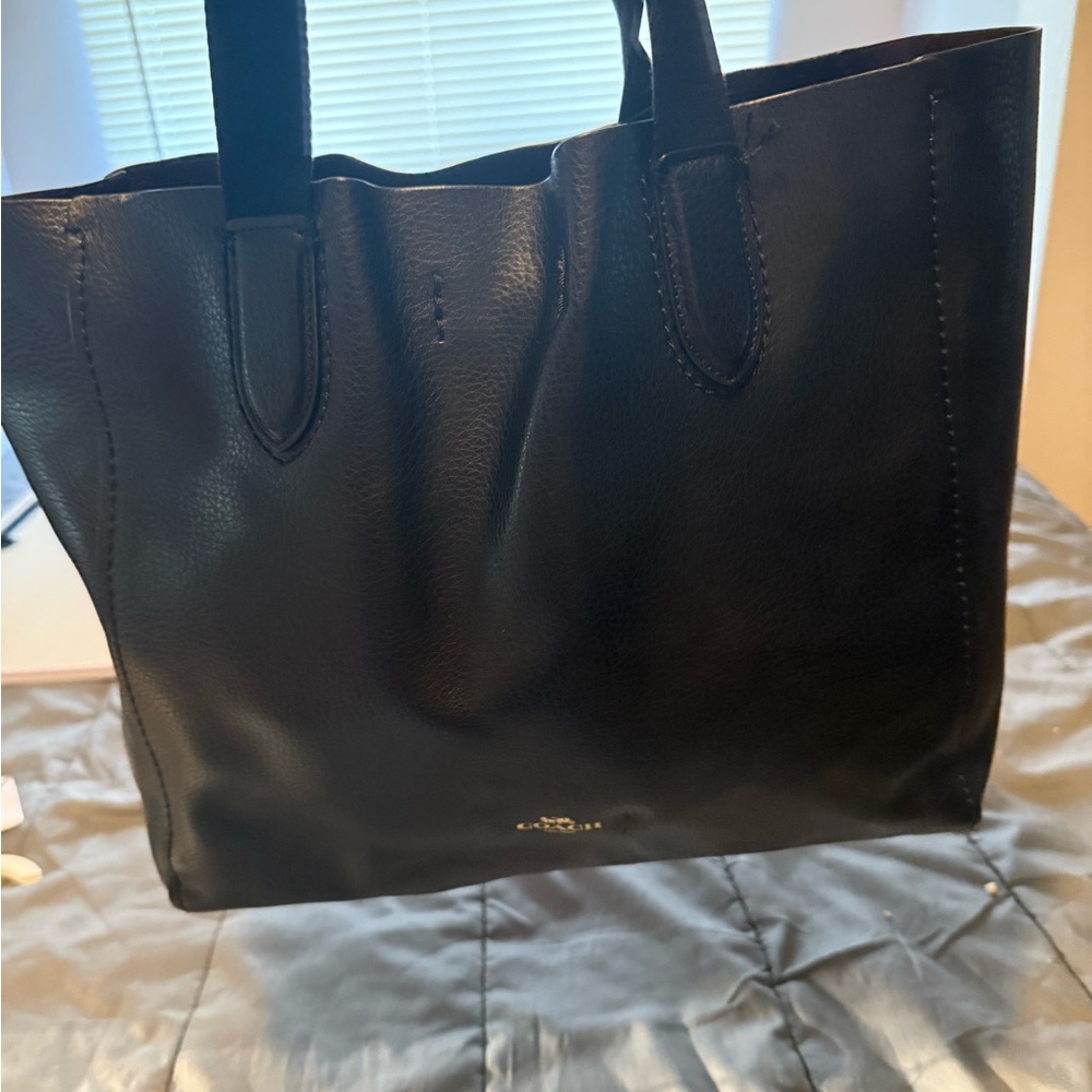 Coach Black Leather Tote with Minimalist Design